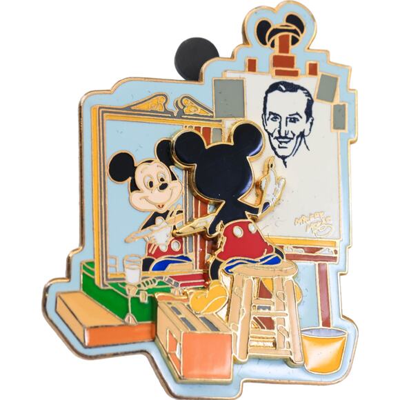 Walt Disney Mickey Mouse Norman Rockwell Triple Self Portrait 2001 3D Pin - Picture 1 of 8